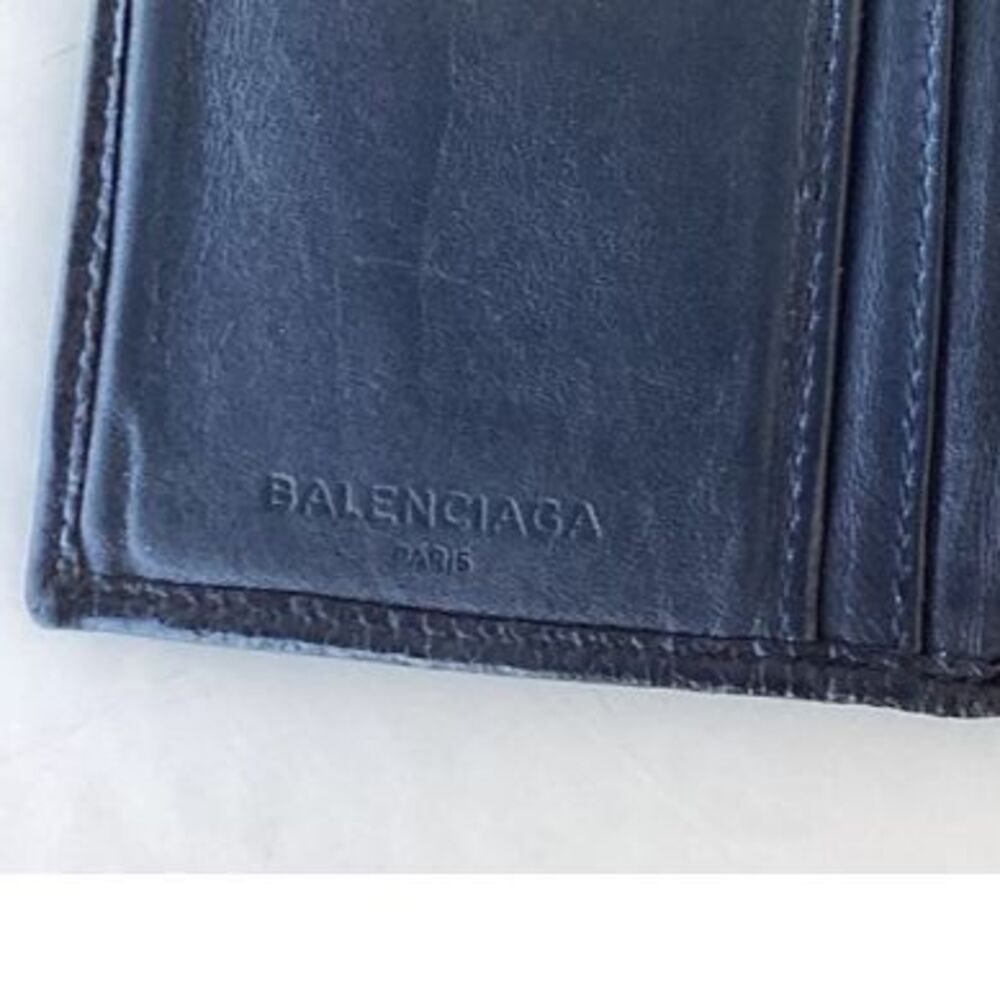 VINTAGE BALENCIAGA Billfold Wallet Bifold Leather Dark Blue Designer Luxury
